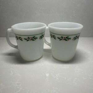 Pair‎ Of Corning Holly Leaf Coffee Mugs